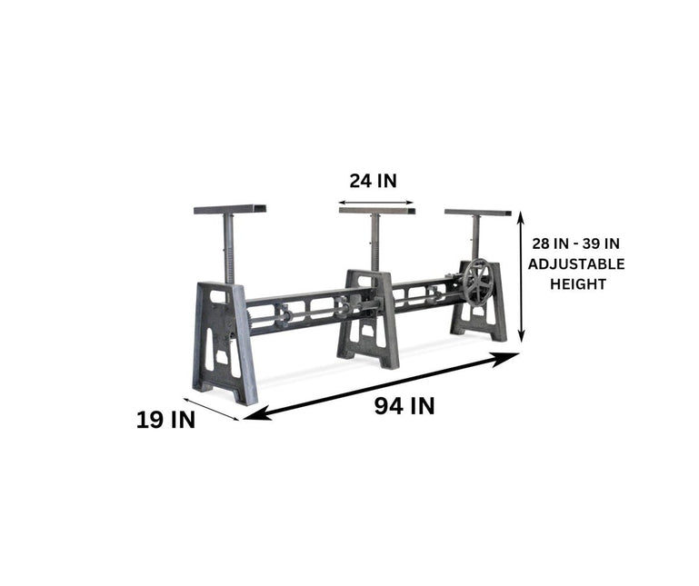 Large Industrial Cast Iron Table Base - Communal Size Adjustable Height DIY - Rustic Deco