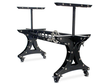 Longeron Dining Table Desk Base - Adjustable Height - Nickel - Casters - DIY - Rustic Deco