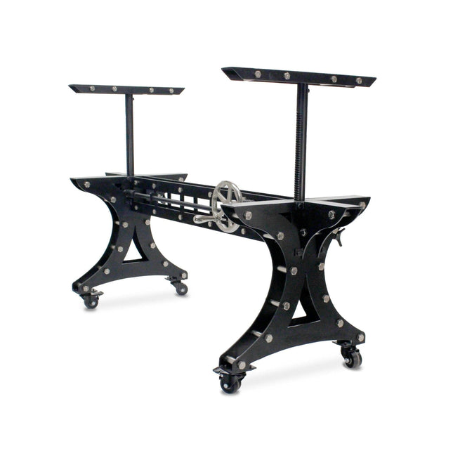 Longeron Dining Table Desk Base - Adjustable Height - Nickel - Casters - DIY - Rustic Deco