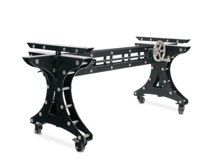 Longeron Dining Table Desk Base - Adjustable Height - Nickel - Casters - DIY - Rustic Deco