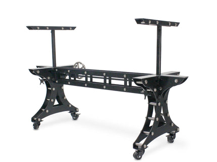 Longeron Dining Table Desk Base - Adjustable Height - Nickel - Casters - DIY - Rustic Deco