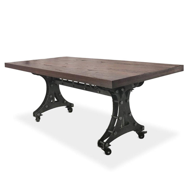 Longeron Industrial Dining Table - Adjustable - Casters - Rustic Mahogany - Rustic Deco