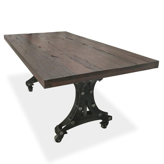 Longeron Industrial Dining Table - Adjustable - Casters - Rustic Mahogany - Rustic Deco