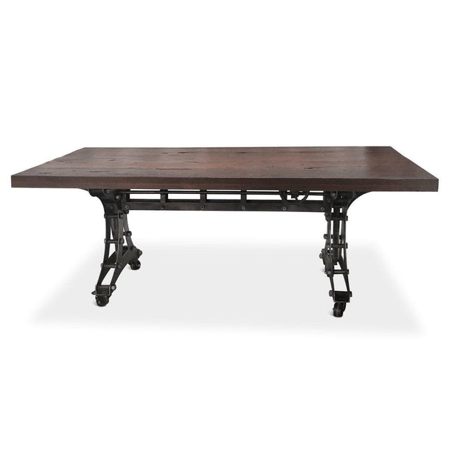 Longeron Industrial Dining Table - Adjustable - Casters - Rustic Mahogany - Rustic Deco