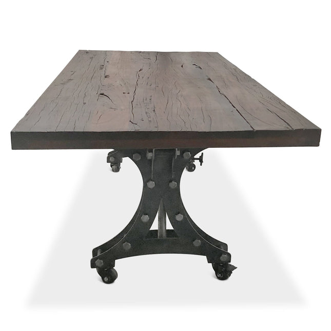 Longeron Industrial Dining Table - Adjustable - Casters - Rustic Mahogany - Rustic Deco