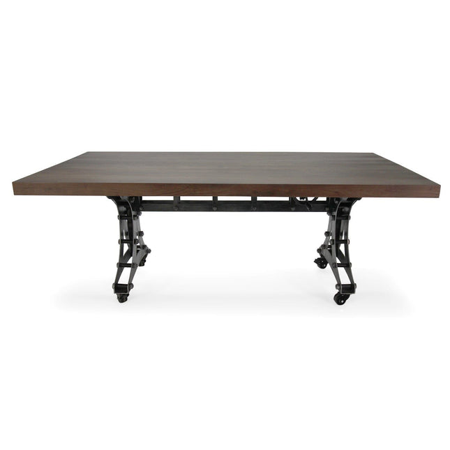 Longeron Industrial Dining Table - Adjustable Height - Casters - Walnut Top - Rustic Deco