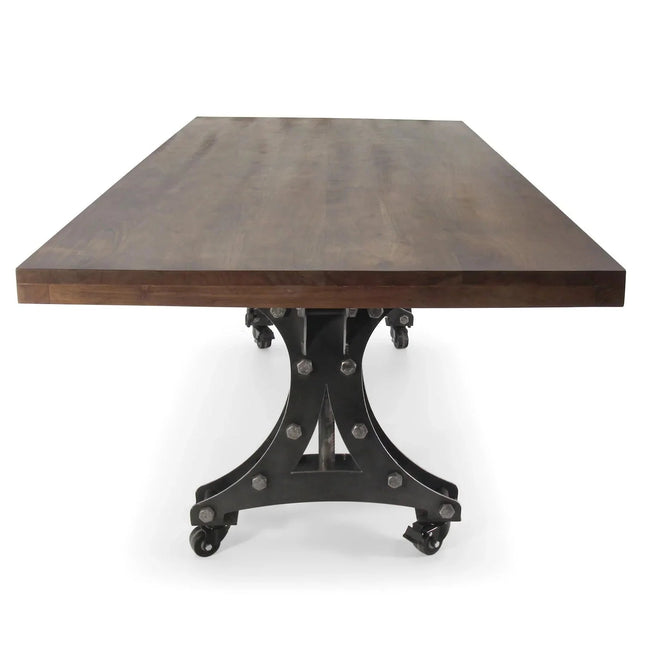 Longeron Industrial Dining Table - Adjustable Height - Casters - Walnut Top - Rustic Deco