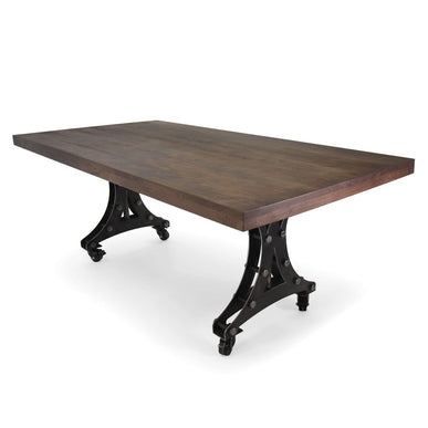 Longeron Industrial Dining Table - Adjustable Height - Casters - Walnut Top - Rustic Deco