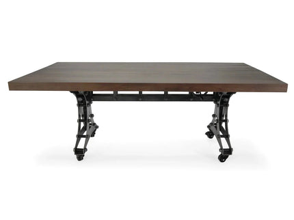 Longeron Industrial Dining Table - Adjustable Height - Casters - Walnut Top - Rustic Deco