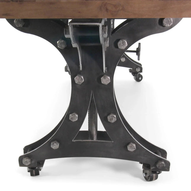 Longeron Industrial Dining Table - Adjustable Height - Casters - Walnut Top - Rustic Deco