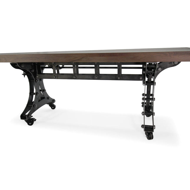 Longeron Industrial Dining Table - Adjustable Height - Casters - Walnut Top - Rustic Deco