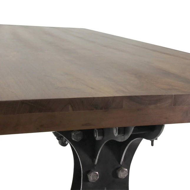 Longeron Industrial Dining Table - Adjustable Height - Casters - Walnut Top - Rustic Deco