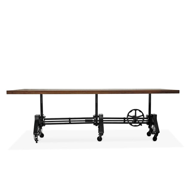 Otis Steel Communal Table - Adjustable - Iron Base - Casters - Natural Top - Rustic Deco