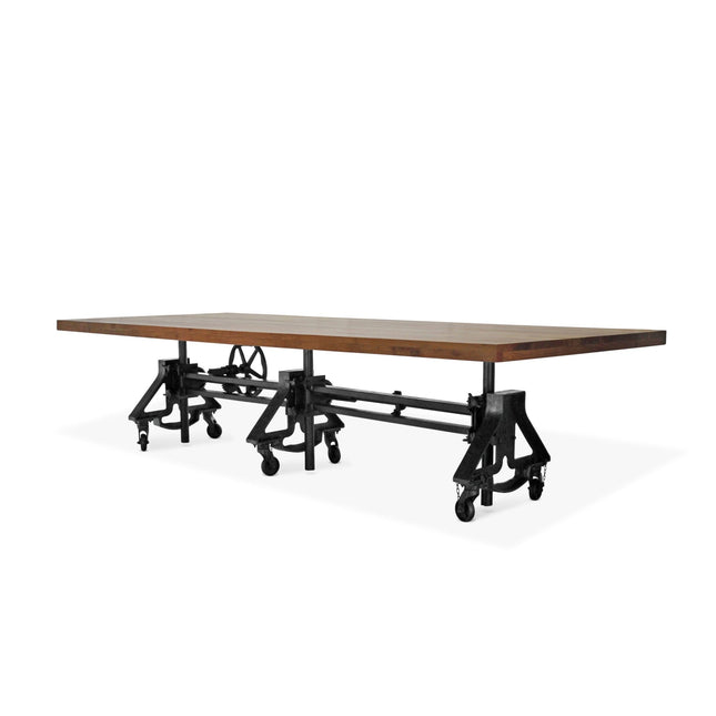 Otis Steel Communal Table - Adjustable - Iron Base - Casters - Natural Top - Rustic Deco
