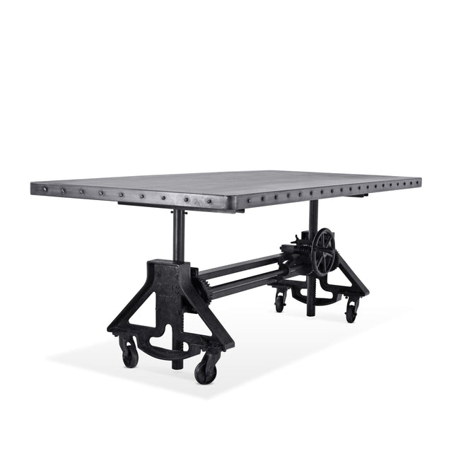 Otis Steel Dining Table - Adjustable Height - Casters - Metal Top - Rustic Deco