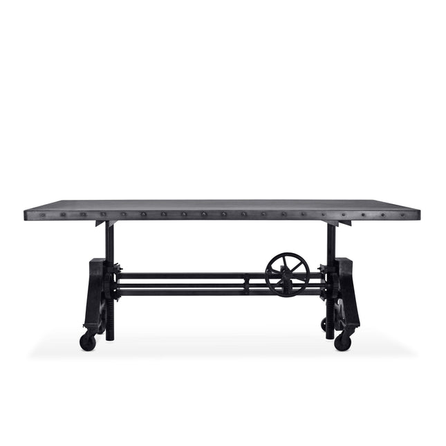 Otis Steel Dining Table - Adjustable Height - Casters - Metal Top - Rustic Deco