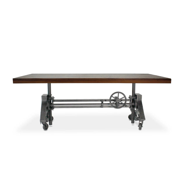 Otis Steel Dining Table - Adjustable Height - Casters - Rustic Natural - Rustic Deco