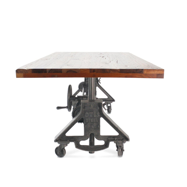 Otis Steel Dining Table - Adjustable Height - Casters - Rustic Natural - Rustic Deco