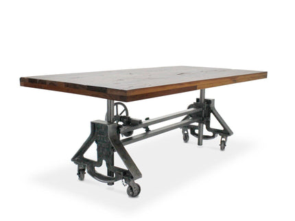 Otis Steel Dining Table - Adjustable Height - Casters - Rustic Natural - Rustic Deco