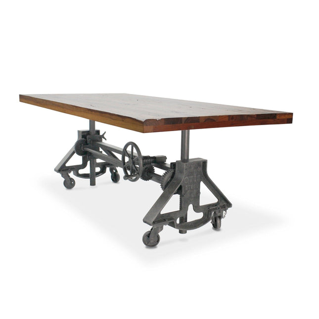 Otis Steel Dining Table - Adjustable Height - Casters - Rustic Natural - Rustic Deco