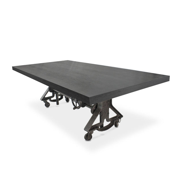 Otis Steel Dining Table - Adjustable Height Iron Base - Casters - 8ft Ebony Top - Rustic Deco