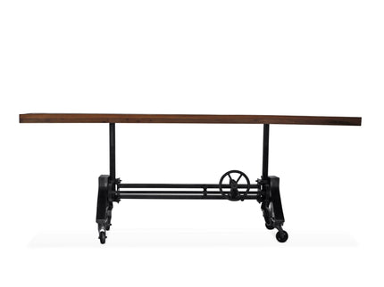 Otis Steel Dining Table - Adjustable Height Iron Base - Casters - 8ft Natural Rustic Top - Rustic Deco