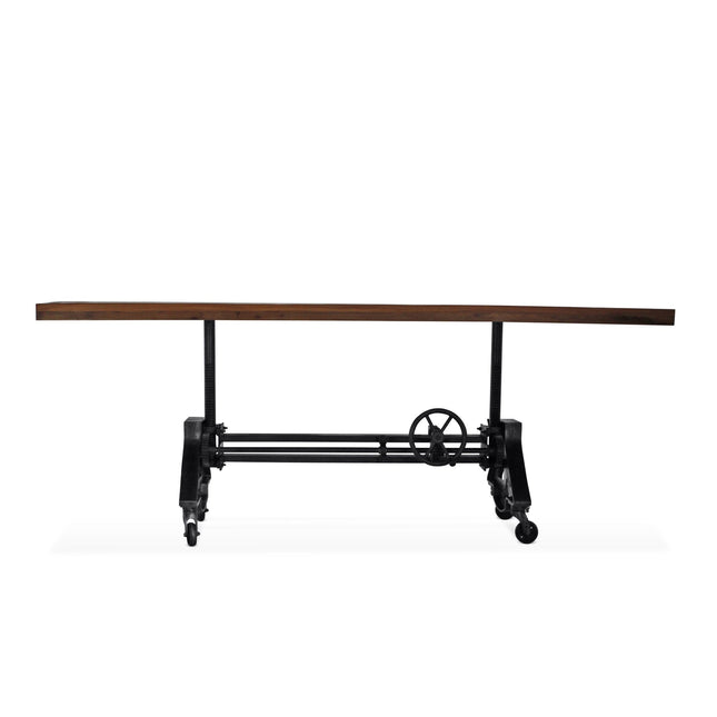 Otis Steel Dining Table - Adjustable Height Iron Base - Casters - 8ft Natural Rustic Top - Rustic Deco