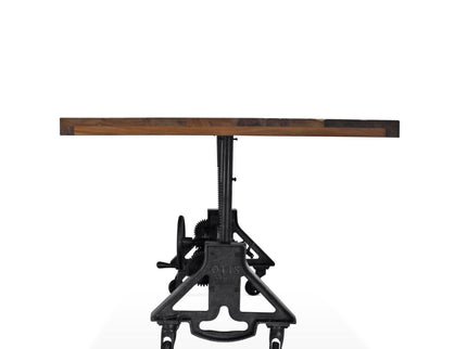 Otis Steel Dining Table - Adjustable Height Iron Base - Casters - 8ft Natural Rustic Top - Rustic Deco