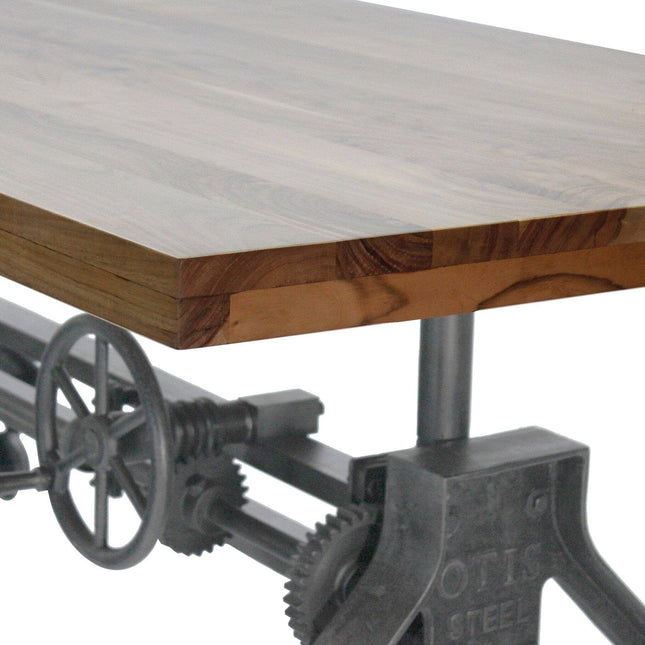 Otis Steel Dining Table - Adjustable Height Iron Base - Casters - 8ft Natural Top - Rustic Deco