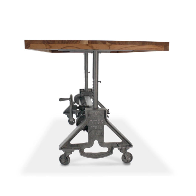 Otis Steel Dining Table - Adjustable Height - Iron Base - Casters - Natural - Rustic Deco