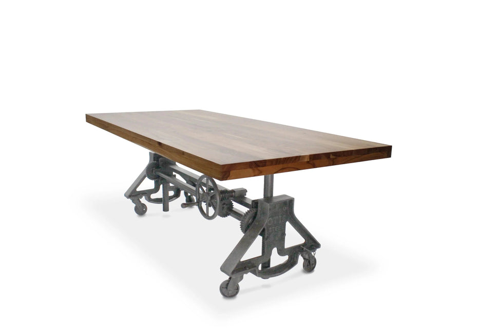Otis Steel Dining Table - Adjustable Height - Iron Base - Casters - Natural - Rustic Deco