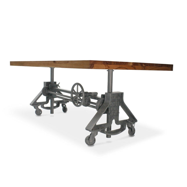 Otis Steel Dining Table - Adjustable Height - Iron Base - Casters - Natural - Rustic Deco