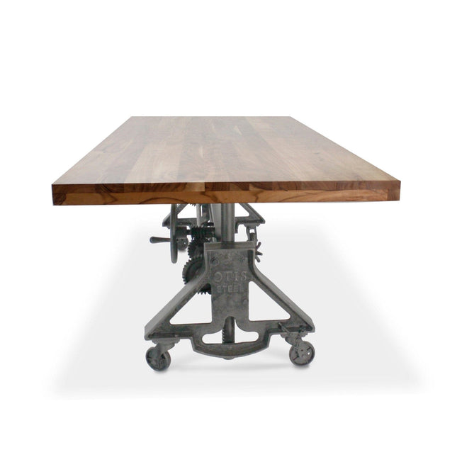 Otis Steel Dining Table - Adjustable Height - Iron Base - Casters - Natural - Rustic Deco