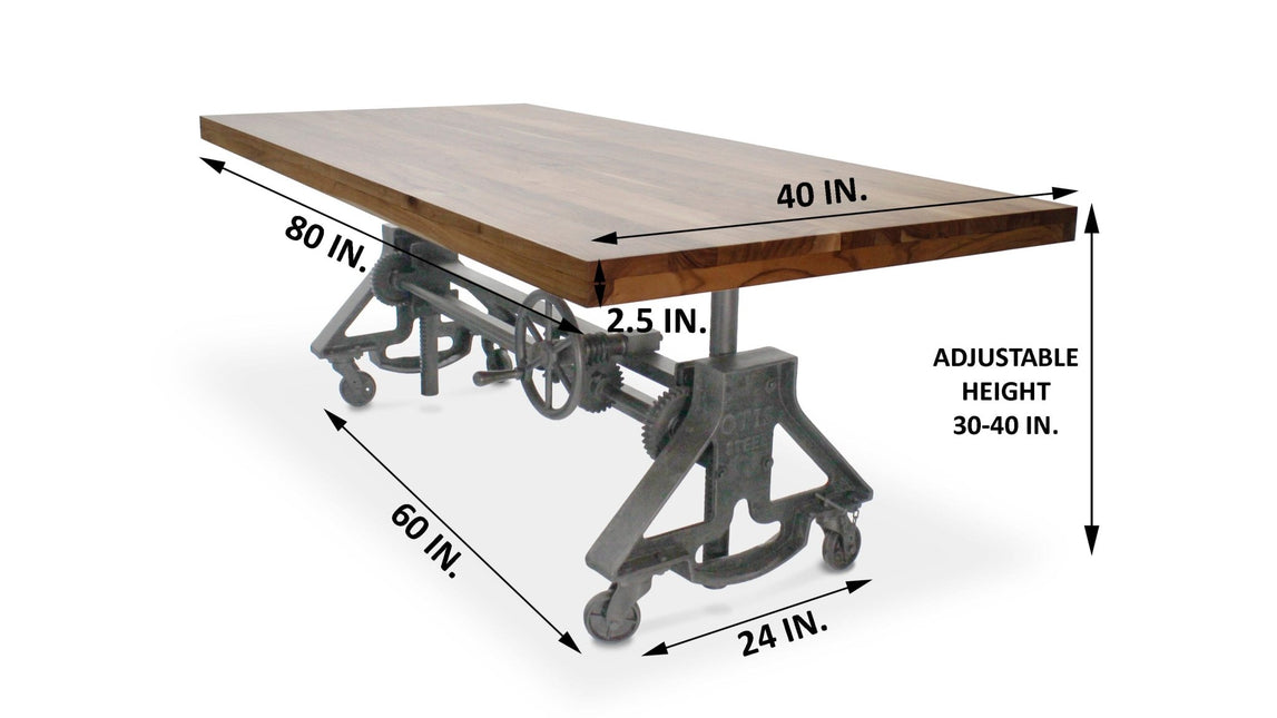 Otis Steel Dining Table - Adjustable Height - Iron Base - Casters - Natural - Rustic Deco