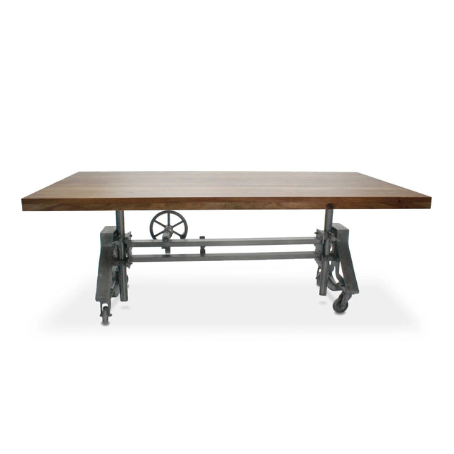 Otis Steel Dining Table - Adjustable Height - Iron Base - Casters - Natural - Rustic Deco