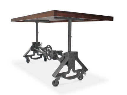 Otis Steel Dining Table - Adjustable Height - Iron Base - Casters - Provincial - Rustic Deco