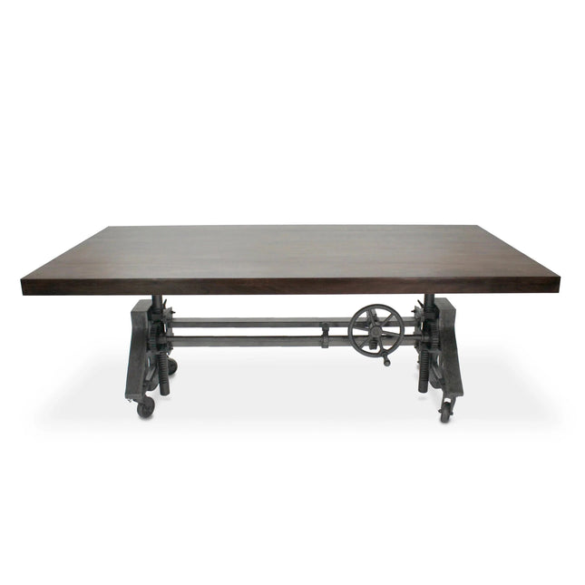 Otis Steel Dining Table - Adjustable Height - Iron Base - Casters - Walnut - Rustic Deco