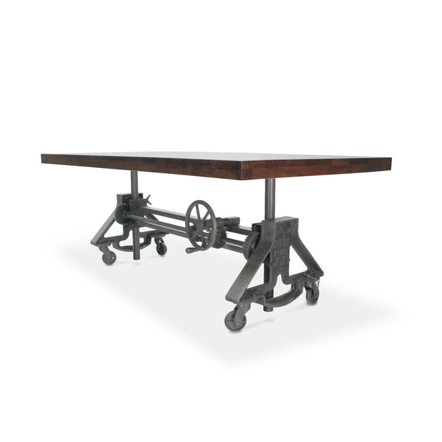 Otis Steel Dining Table - Adjustable Height - Iron Base - Casters - Walnut - Rustic Deco