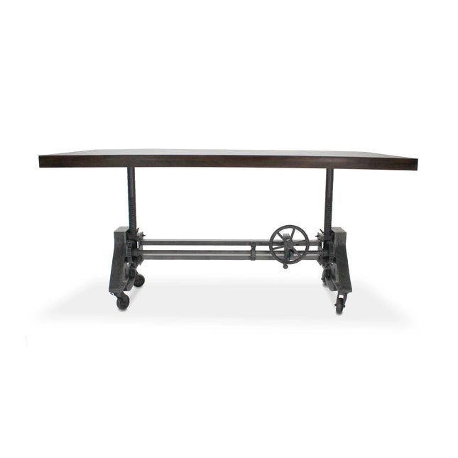 Otis Steel Dining Table - Adjustable Height - Iron Base - Casters - Walnut - Rustic Deco