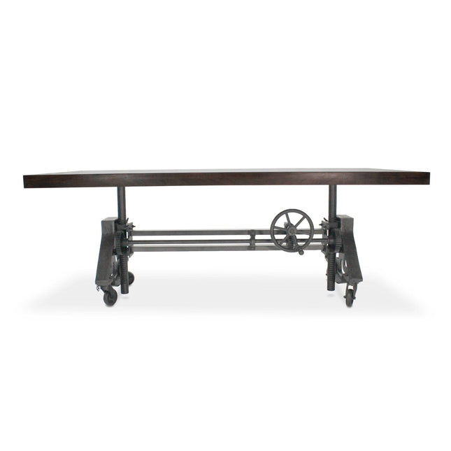 Otis Steel Dining Table - Adjustable Height - Iron Base - Casters - Walnut - Rustic Deco