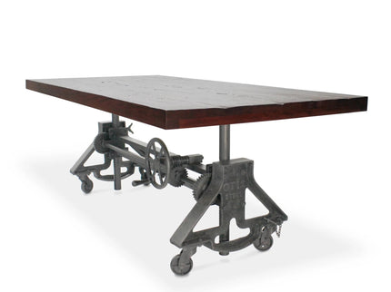 Otis Steel Dining Table - Adjustable Iron Base - Casters - Rustic Mahogany - Rustic Deco