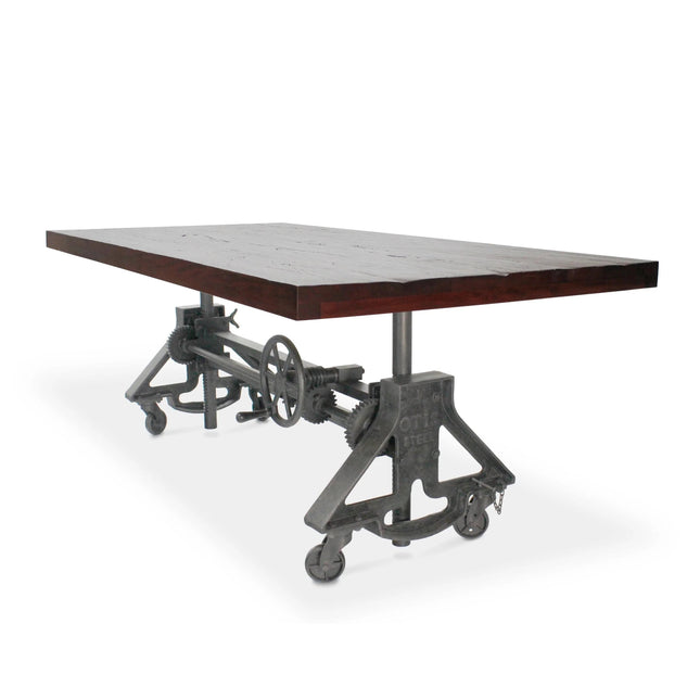 Otis Steel Dining Table - Adjustable Iron Base - Casters - Rustic Mahogany - Rustic Deco