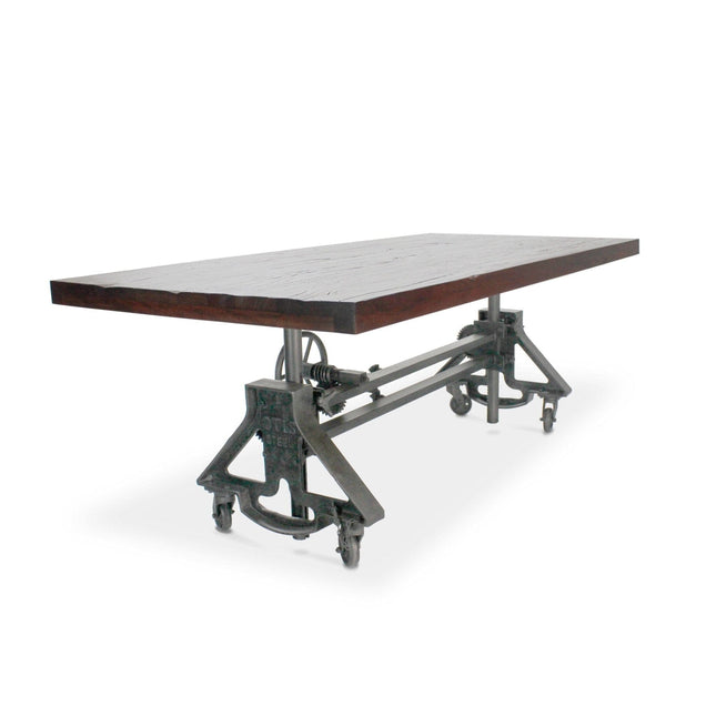 Otis Steel Dining Table - Adjustable Iron Base - Casters - Rustic Mahogany - Rustic Deco