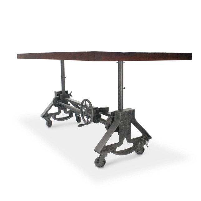 Otis Steel Dining Table - Adjustable Iron Base - Casters - Rustic Mahogany - Rustic Deco
