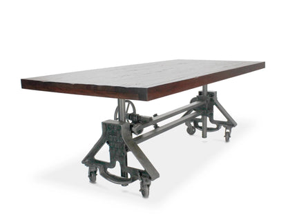 Otis Steel Dining Table - Adjustable Iron Base - Casters - Rustic Mahogany - Rustic Deco