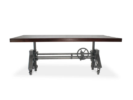 Otis Steel Dining Table - Adjustable Iron Base - Casters - Rustic Mahogany - Rustic Deco