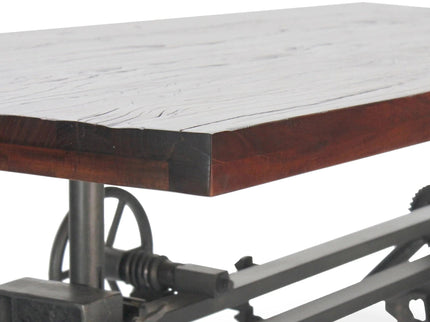 Otis Steel Dining Table - Adjustable Iron Base - Casters - Rustic Mahogany - Rustic Deco