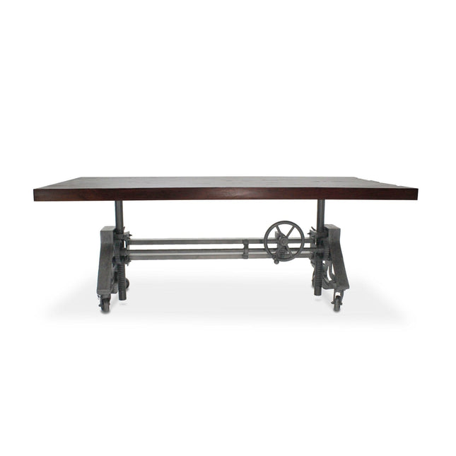 Otis Steel Dining Table - Adjustable Iron Base - Casters - Rustic Mahogany - Rustic Deco