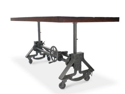 Otis Steel Dining Table - Adjustable Iron Base - Casters - Rustic Mahogany - Rustic Deco