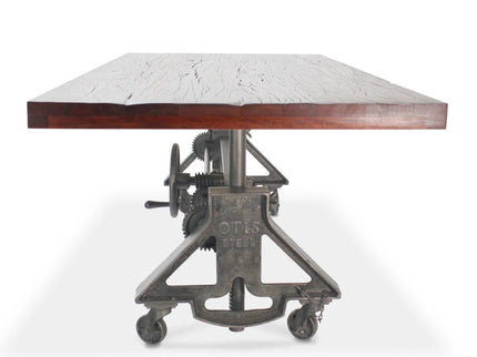 Otis Steel Dining Table - Adjustable Iron Base - Casters - Rustic Mahogany - Rustic Deco